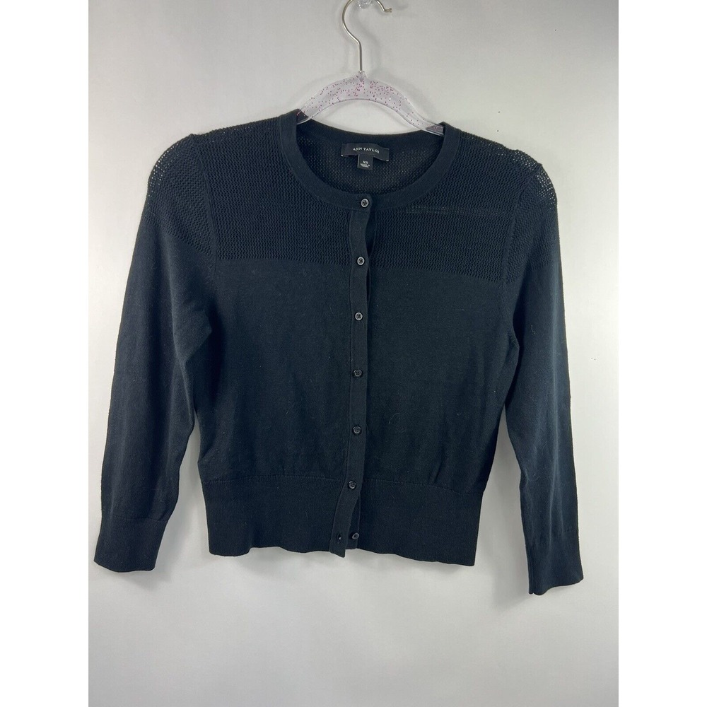 Ann Taylor Cardigan Sweater Women's Sz XS Black Long Sleeve